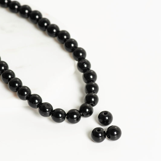 Black Colour Glass Beads | Qty : 5 Line | GB02