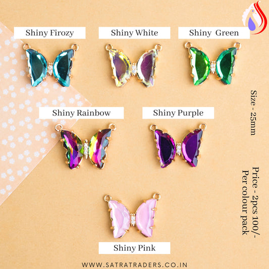 Crystal Butterfly Charms 2 Side Ring | Size : H-16mm W-22mm | 2pcs