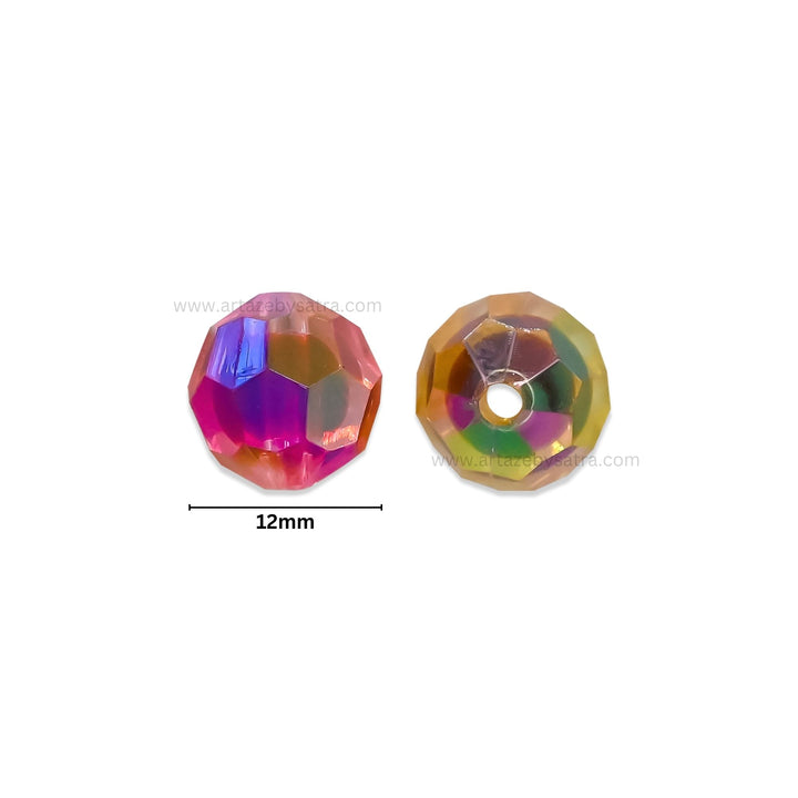 Rainbow Faceted Round AB Beads Plastic Beads (2 Hole) | Size : 21mm | Qty : 10pcs