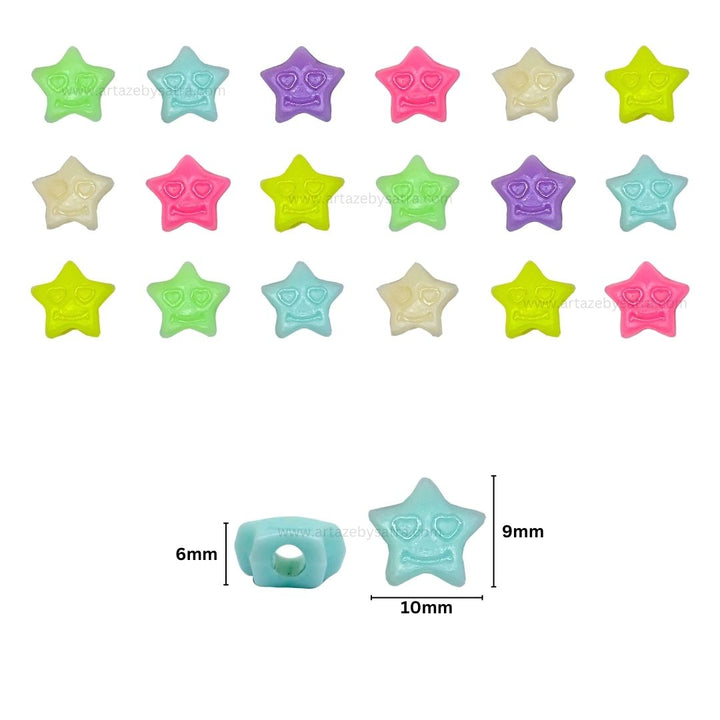 Star Smiley Pastel Plastic Beads | Size : 10mm | PB140