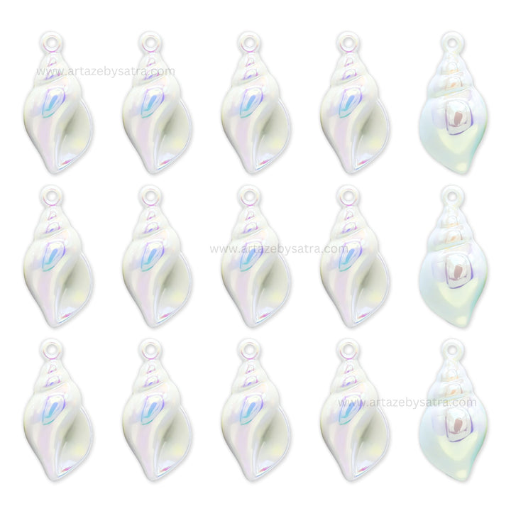 Rainbow White Conch Shell Pendant Plastic Beads | Size : 50mm | Qty : 4pcs