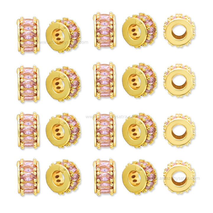 Gold & Pink Crystal Pave Spacer Beads | Qty : 1pc | Size : 5mm