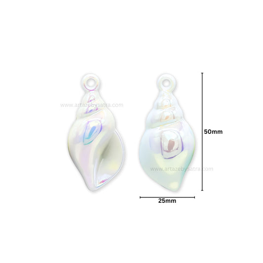 Rainbow White Conch Shell Pendant Plastic Beads | Size : 50mm | Qty : 4pcs | PB179