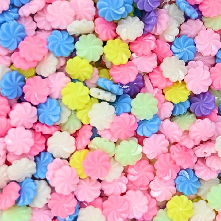 Assorted Flower Pastel Plastic Beads | Size : 11mm | PB02