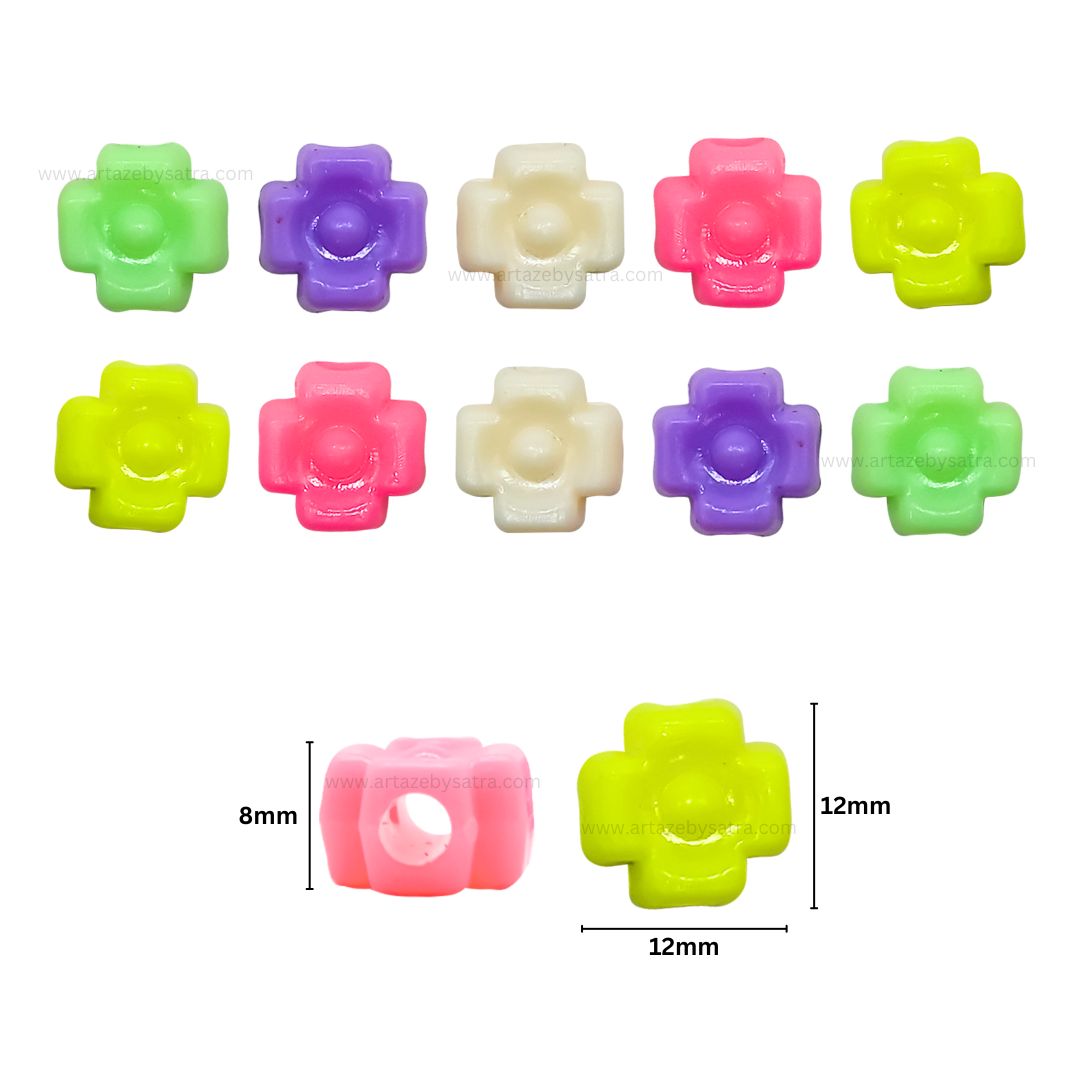 Assorted Plus Sign Pastel Plastic Beads | Size: 12mm | PB74