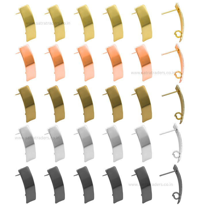 Rectangle Shape Metal Base Earring Stud | Size : 26mm | 6pcs (3 Pair) | EF61
