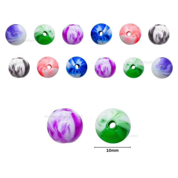 Assorted Marble Plastic Beads | Size : 8mm, 10mm | PB73
