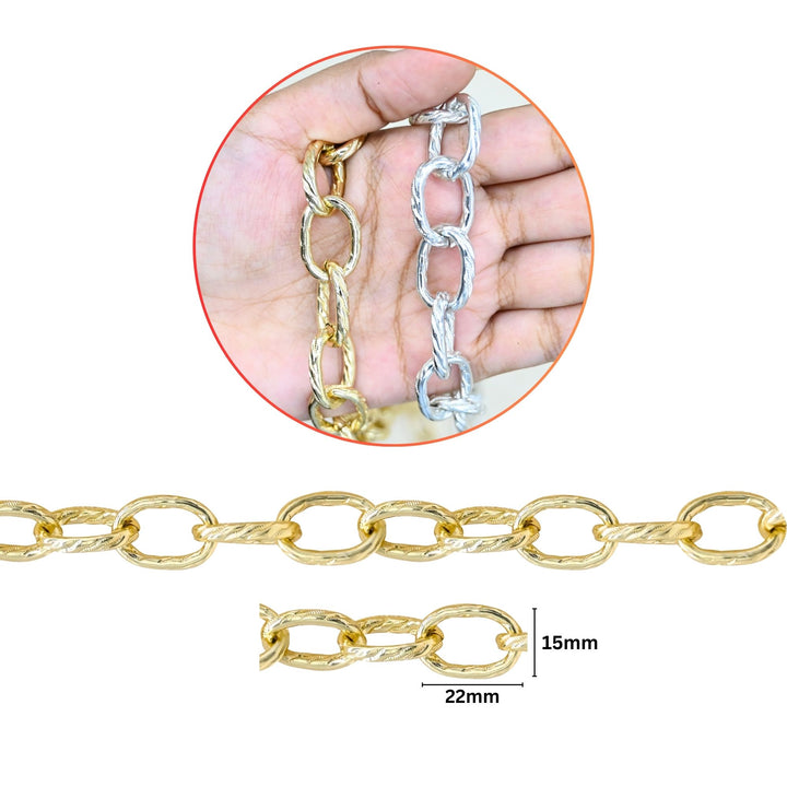 Aluminium Chain | Size : W-15mm H-22mm | 1mtr | JT-19-35-6