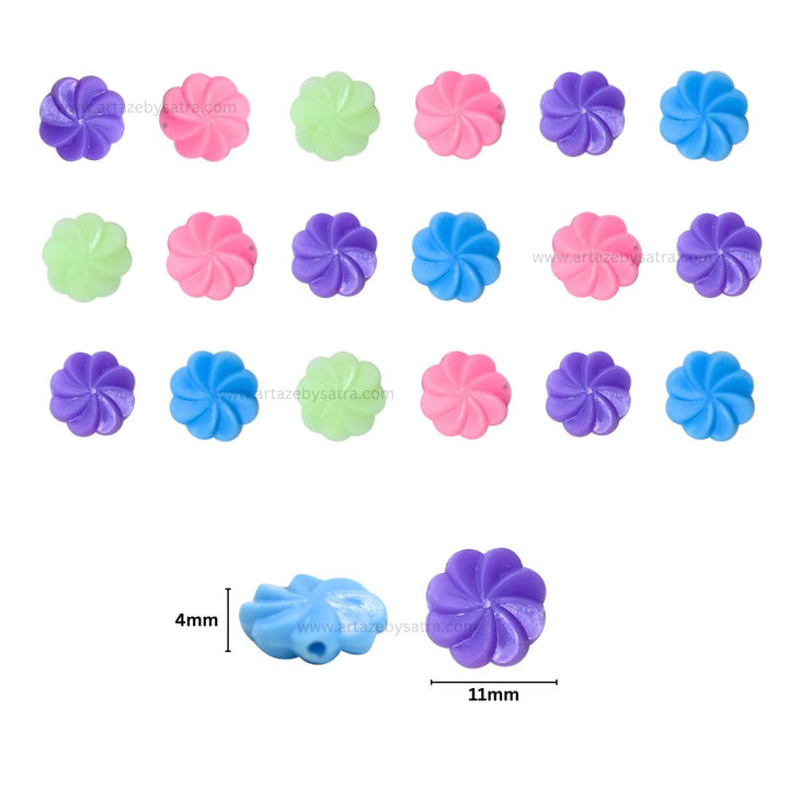Assorted Flower Pastel Plastic Beads | Size : 11mm | PB02