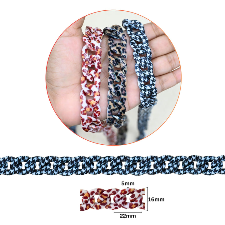 Animal Print Acrylic Chains | Size : H-16mm W-22mm | Qty : 1mtr | AC22
