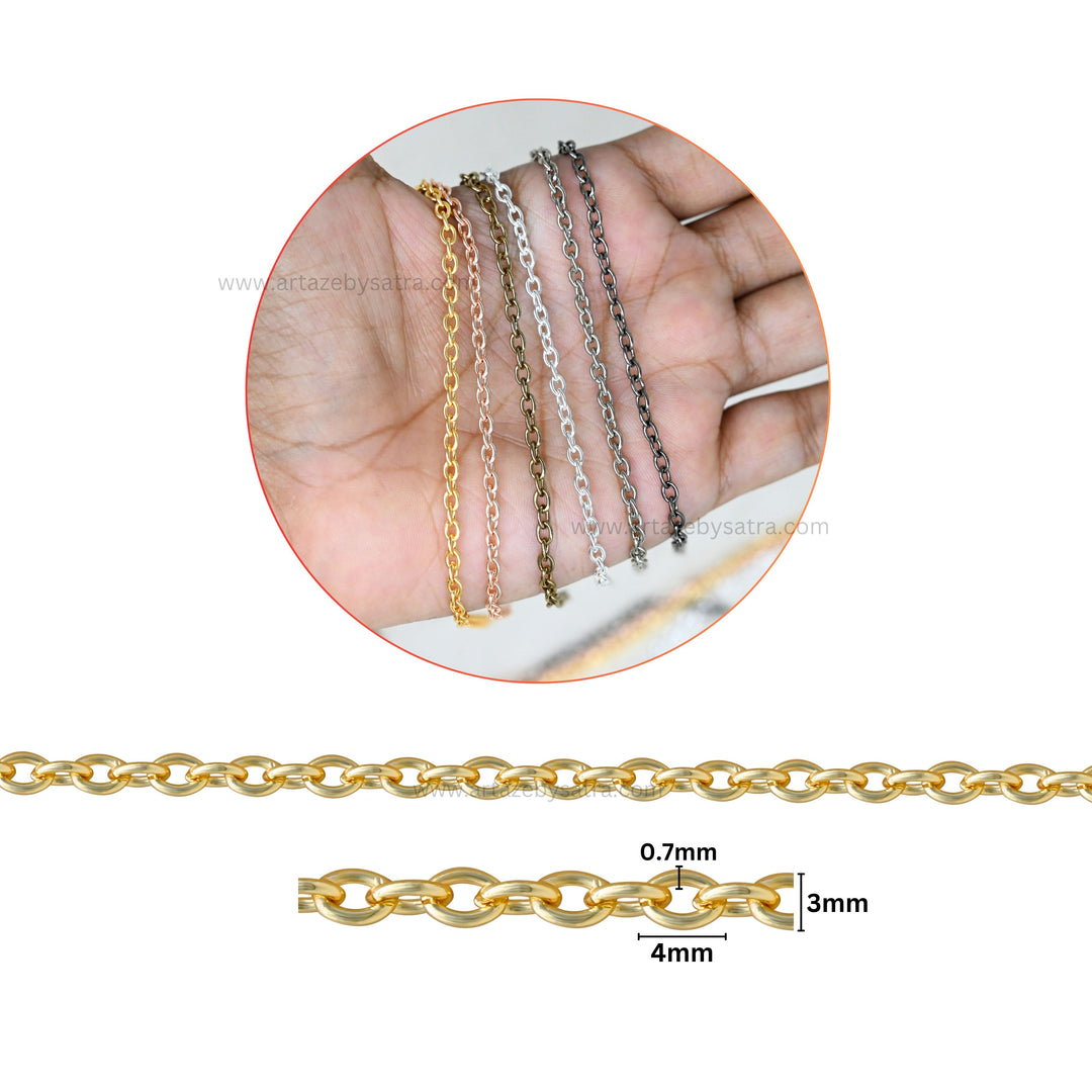 Iron Cross Chain O-Shaped Chain | Size: H-3mm W-4mm | Qty : 100g | IC03