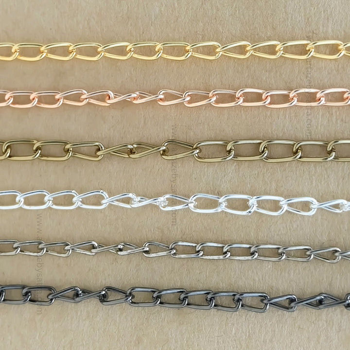 Iron Twisted Link Oval Chain | Size: H-3mm W-7mm | Qty : 100g |  IC04