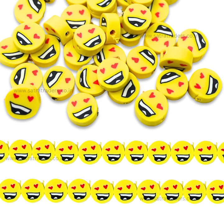 Happy Smiley Polymer Clay Fimo Beads | Size: 6mm (W) Thickness 2mm | 40 pcs 1string | FB06