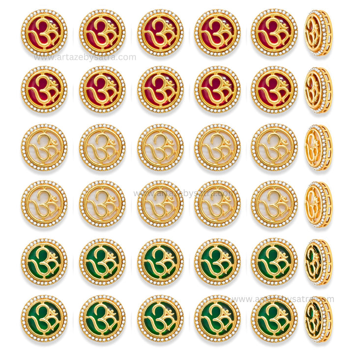 Om Meenakari Kundan Beads | Size : 17mm | Qty : 12pcs | MK23