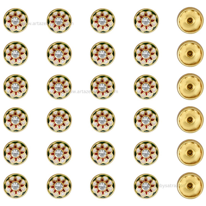 Meenakari Kundan Beads | Size : 15mm | Qty : 12pcs | MKB48