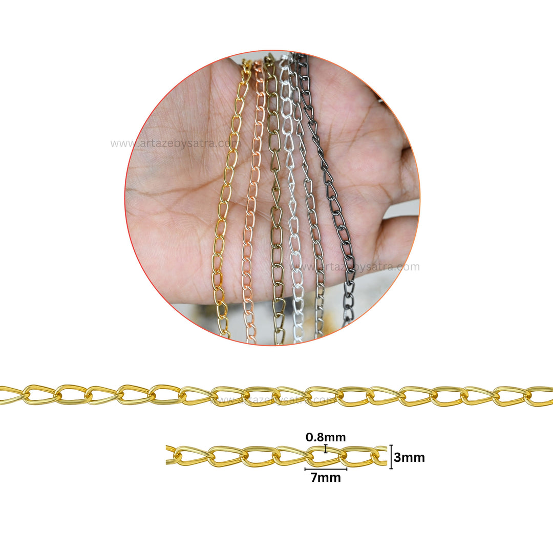 Iron Twisted Link Oval Chain | Size: H-3mm W-7mm | Qty : 100g |  IC04