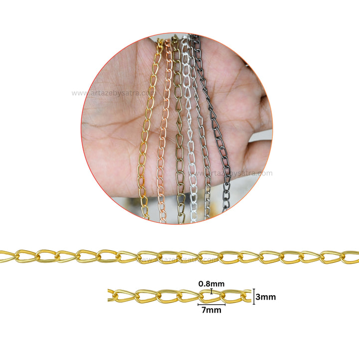 Iron Twisted Link Oval Chain | Size: H-3mm W-7mm | Qty : 100g |  IC04