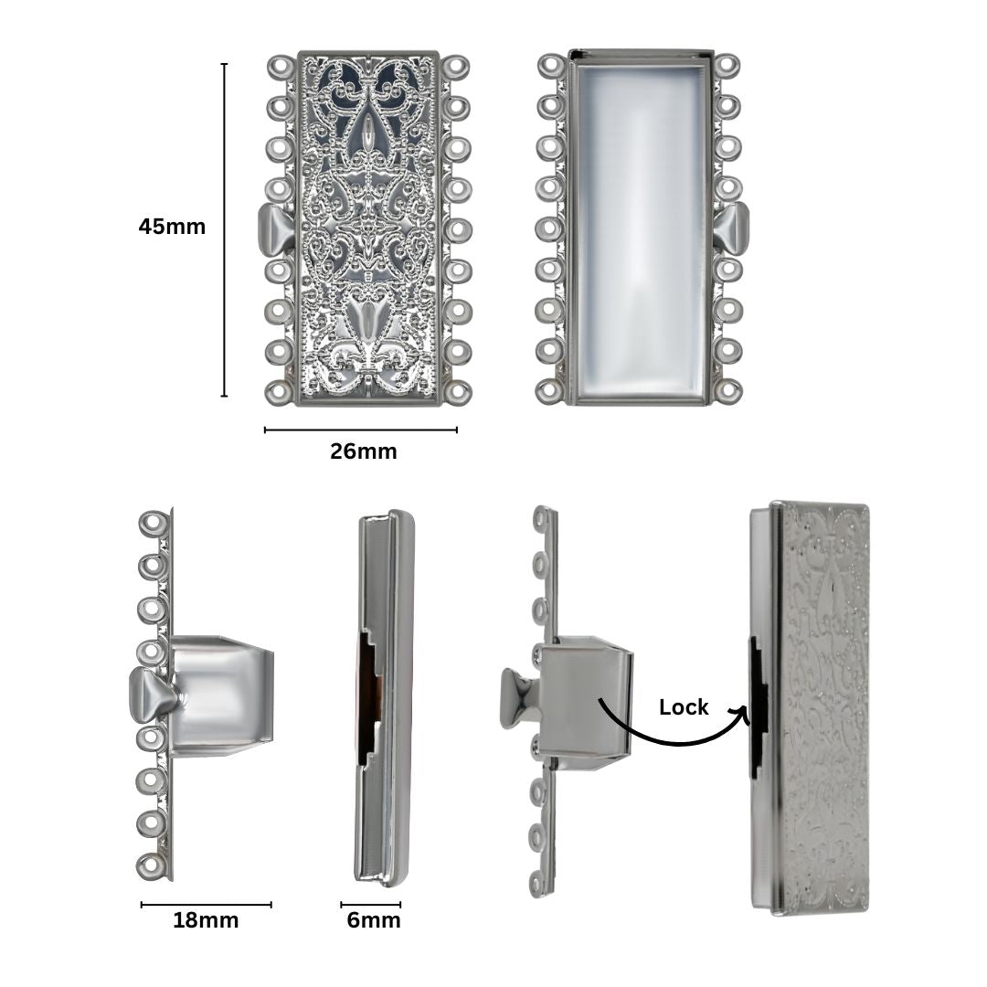 Multi Strand Box Clasp, 9 Strand Clasp Box Clasp | Size : 45mm | Qty : 2pcs | BF111