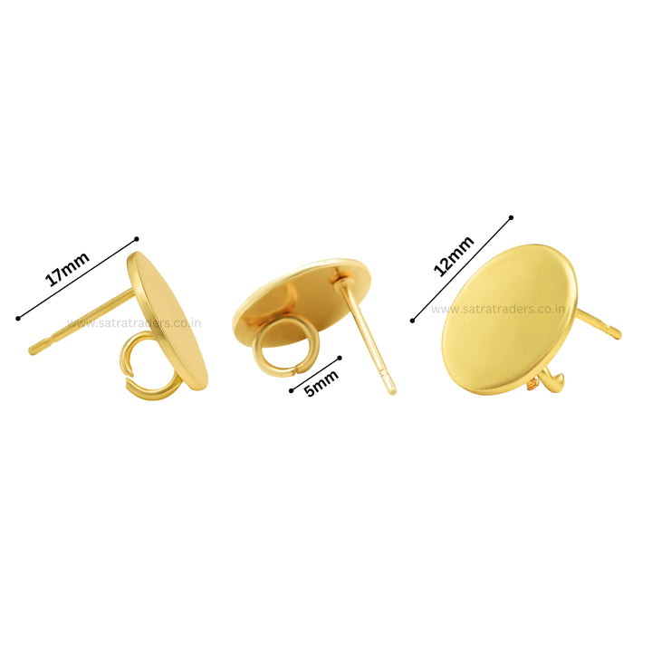 Round Shape Metal Base Earring Stud | Size : 12mm | 6pcs (3 Pair) | EF62