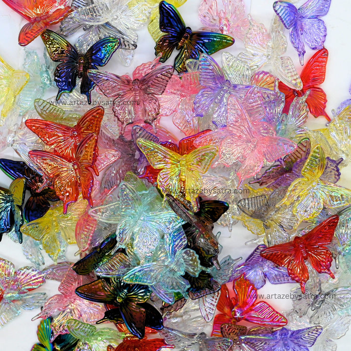 Assorted Butterfly Plastic Beads (1 Hole) | Size : 33mm | Qty : 10pcs