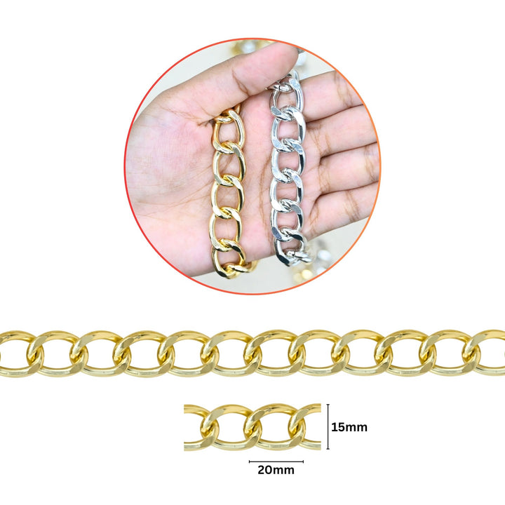 Aluminium Chain | Size : W-15mm H-20mm | Qty : 1mtr | JT-14-43-15