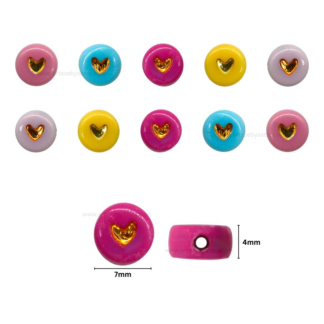 Assorted Multicolour Heart Pastel Plastic Beads | Size : 7mm | PB113