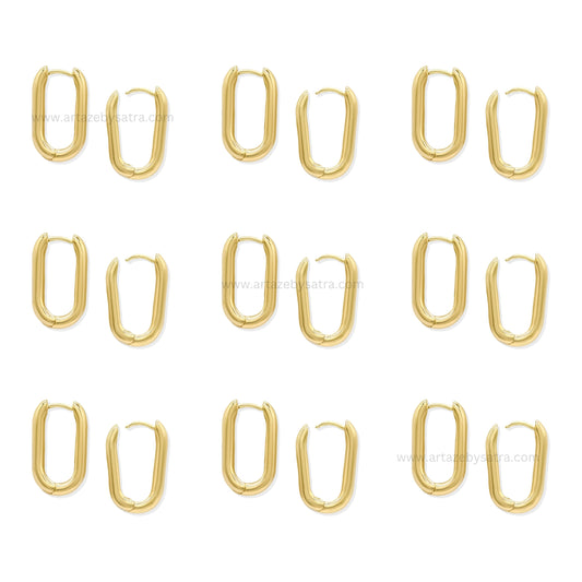 Brass Gold Plated Oval Paperclip Hoop Earrings | High Quality | Size : 25mm | Qty : 2pcs | EF78