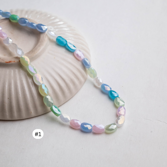 Pastel Shimmer Oval Beads | Size : 8mm | Qty : 1 line-approx 70pcs | GB29
