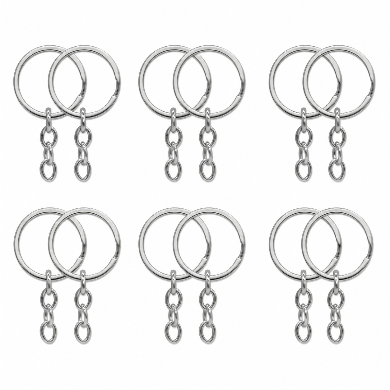 Nickel Keychain Ring Set with Chains | Size : 30mm | Qty : 144pcs-1gross | BF99