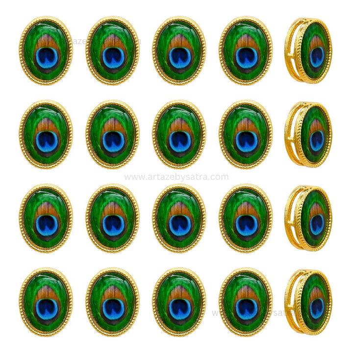 Oval Peacock Meenakari Kundan Beads | Size : 12mm | Qty : 12pcs | MK44