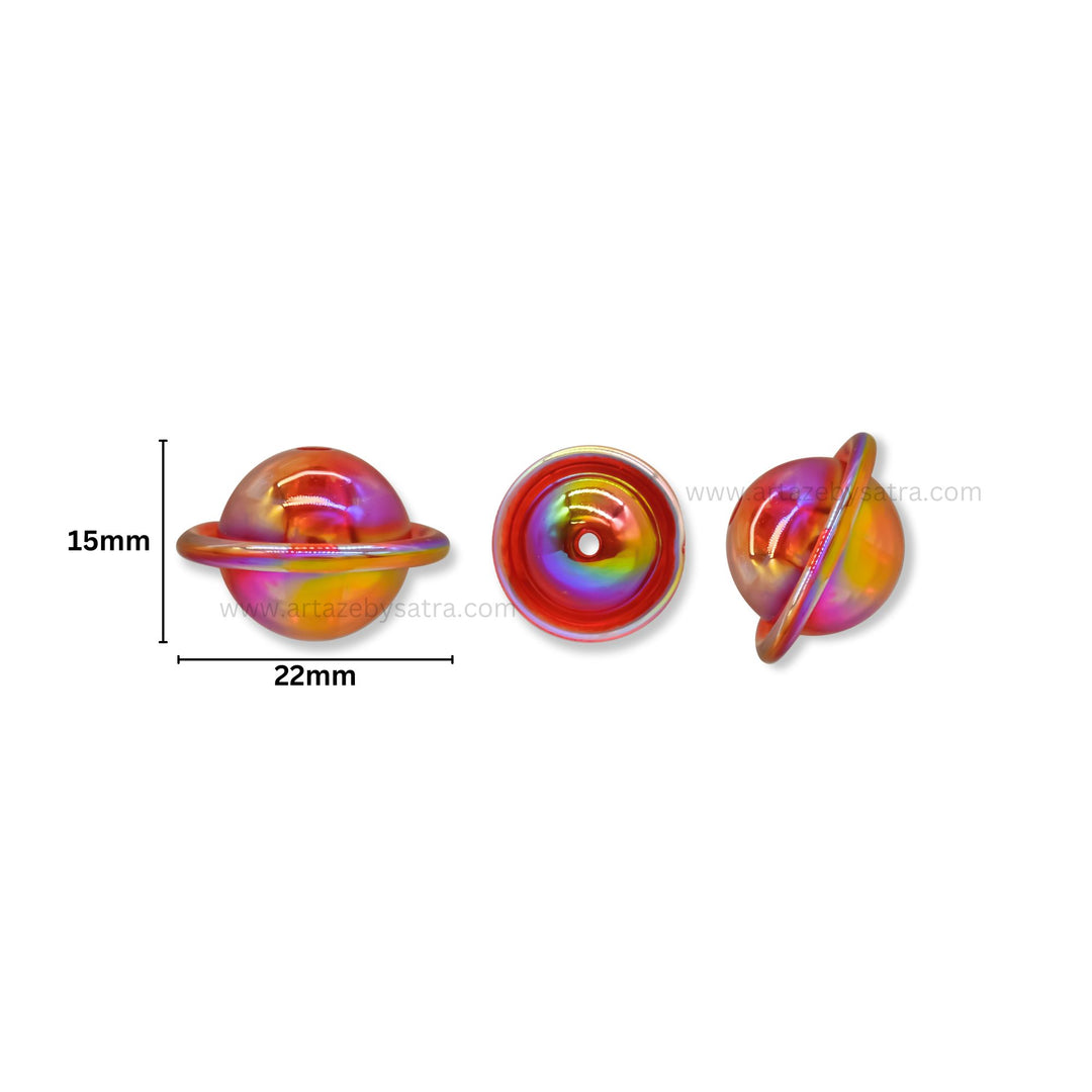 Assorted Saturn Planet Plastic Beads (2 Hole) | Size : 15mm | Qty : 10pcs