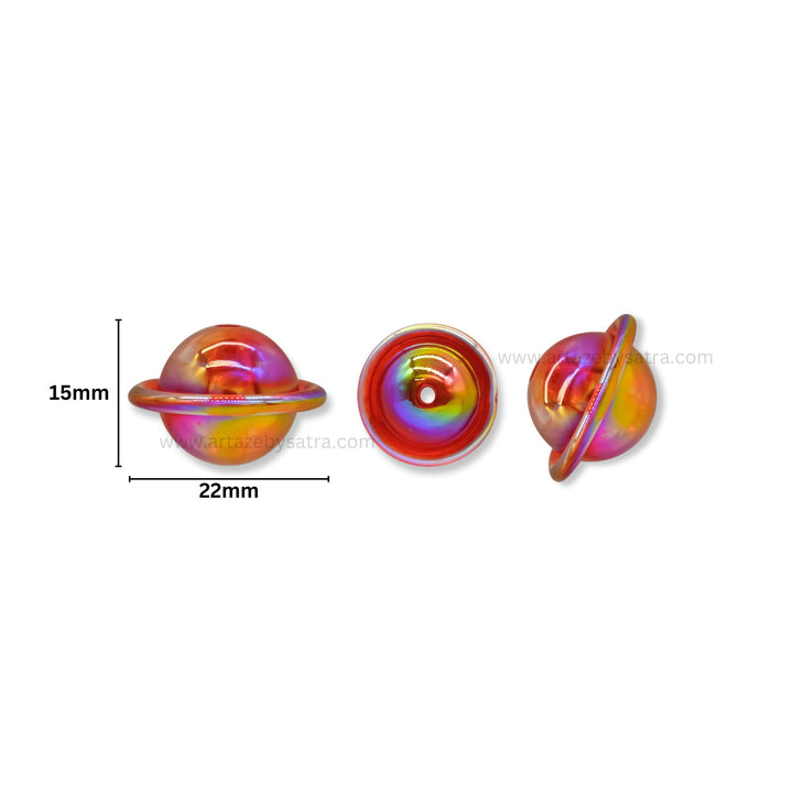 Assorted Saturn Planet Plastic Beads (2 Hole) | Size : 15mm | Qty : 10pcs
