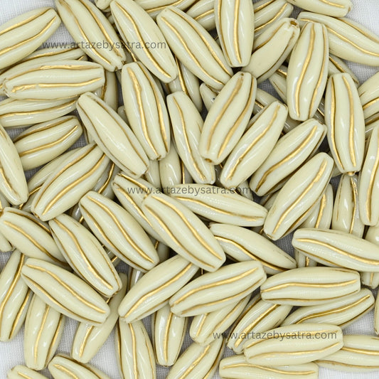 Rice Shape Gold Striped Spacer Beads | Size : 25mm | PB120