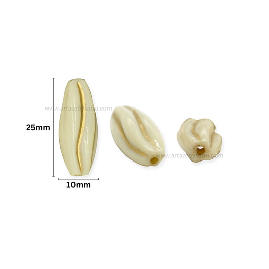 Rice Shape Gold Striped Spacer Beads | Size : 25mm | PB120