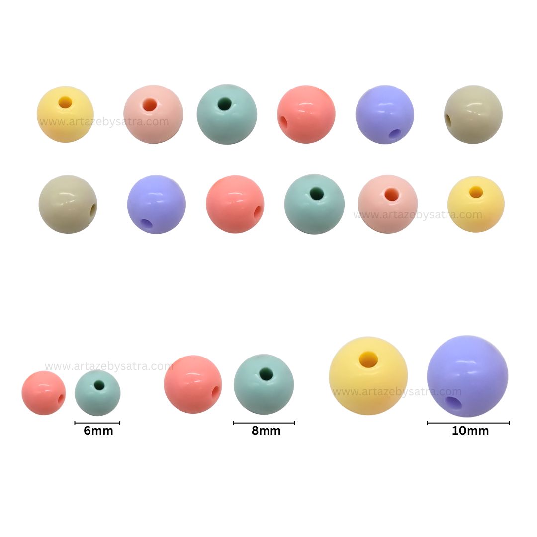 Assorted Round Pastel Plastic Beads | Size : 6mm, 8mm, 10mm | PB127