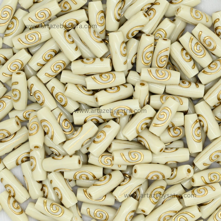 Tube Barrel Gold Spiral Pattern Beads | Size : 17mm