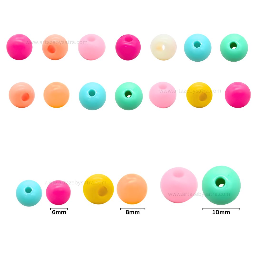 Assorted Round Pastel Plastic Beads | Size : 6mm,8mm,10mm | PB142