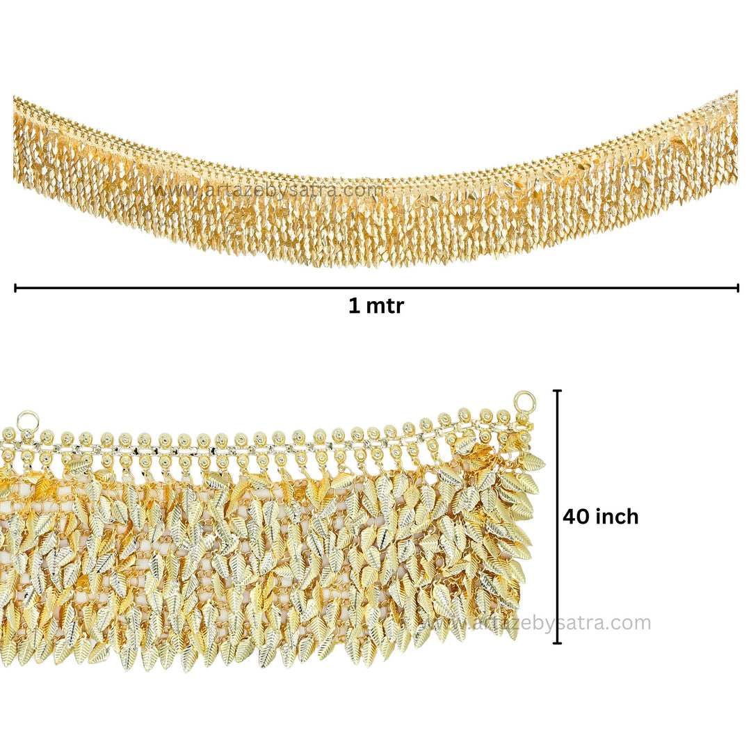 Golden Leaf Metal Latkan Chain Fringe | Qty : 1pc | Size : 1mtr | DP69
