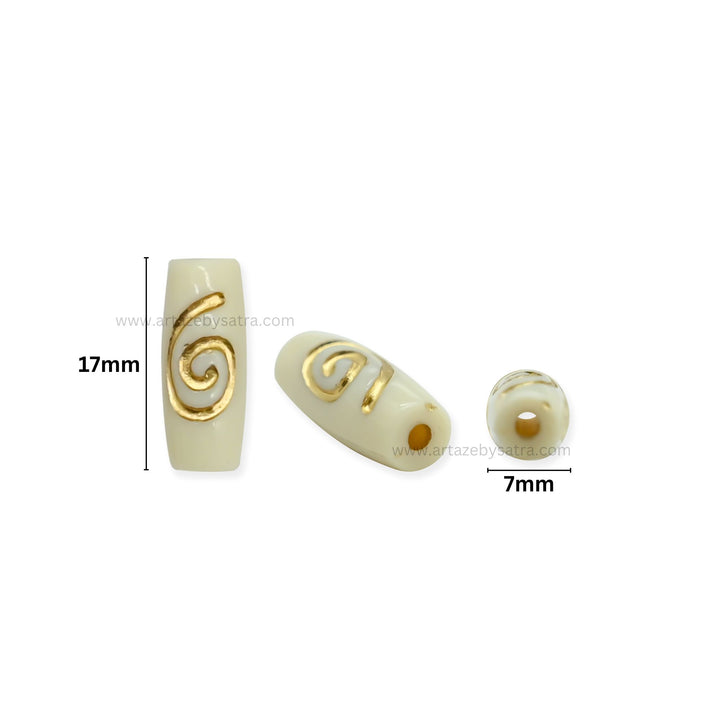 Tube Barrel Gold Spiral Pattern Beads | Size : 17mm
