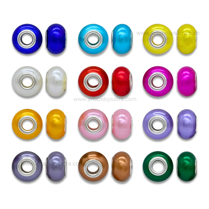 Metallic Iridescent Pearl Charm Spacer Beads | Size : 14mm | Qty : 12pcs