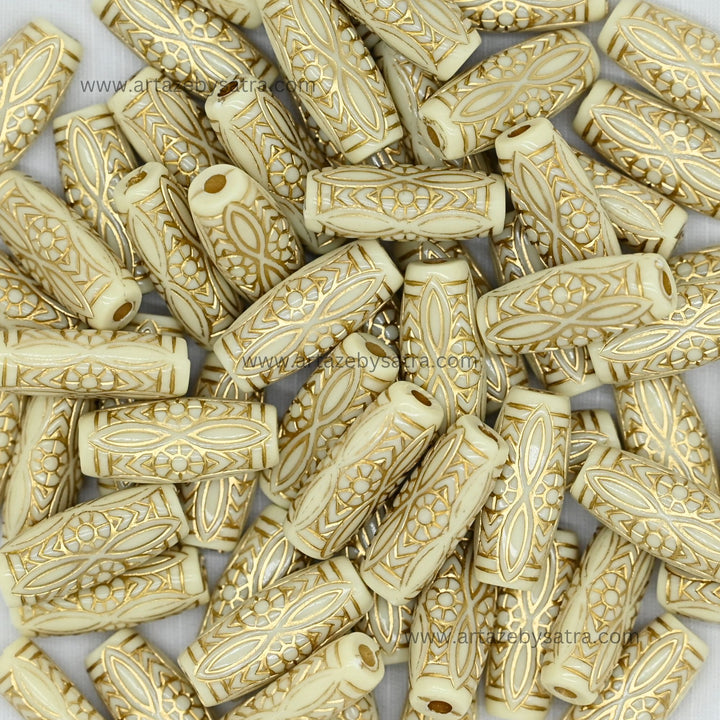 Tube Barrel Gold Spiral Pattern Beads | Size : 25mm