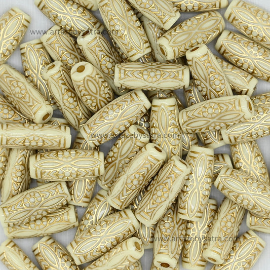 Tube Barrel Gold Spiral Pattern Beads | Size : 25mm | PB110