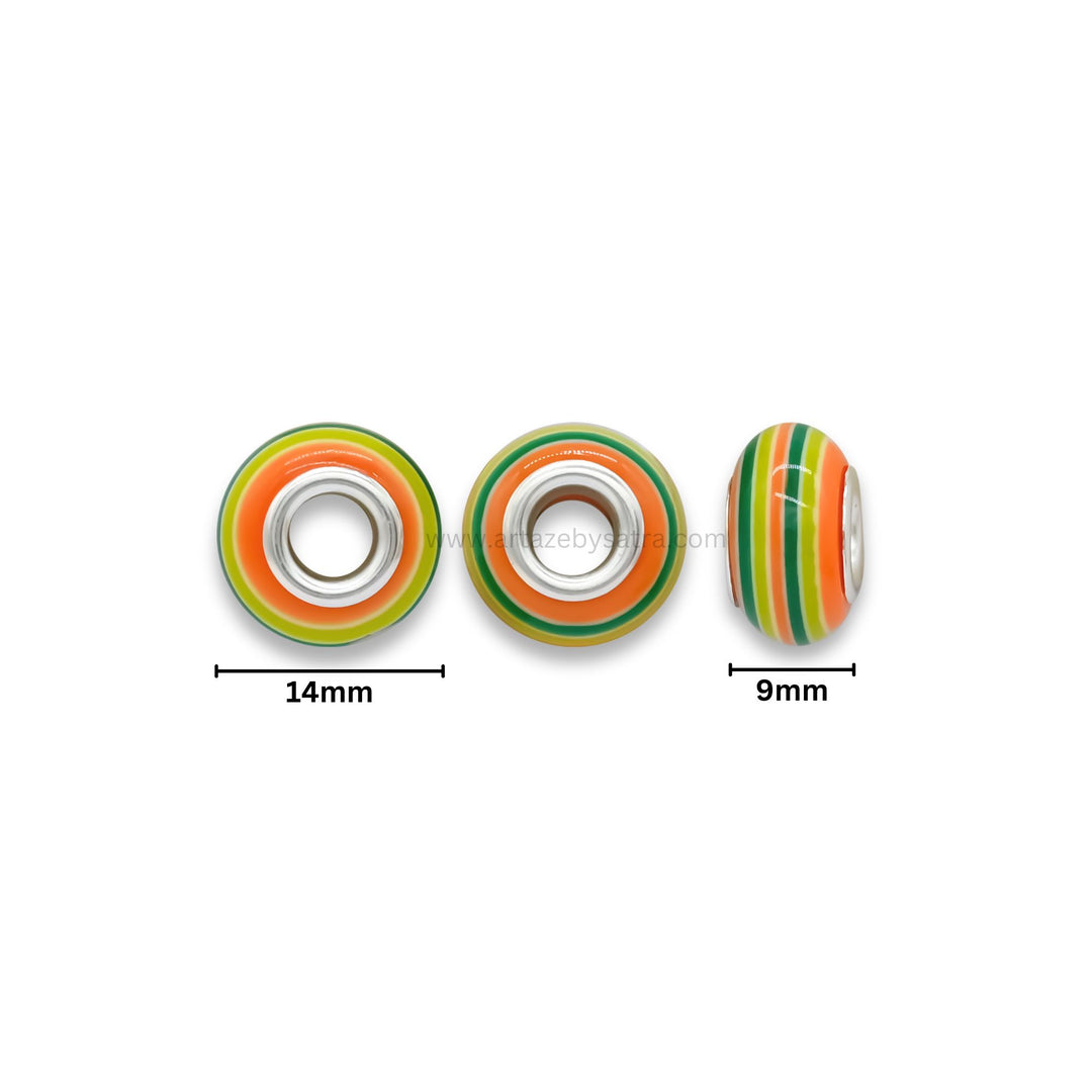 Vibrant Rainbow Striped Resin Beads | Size : 14mm | Qty : 12pcs