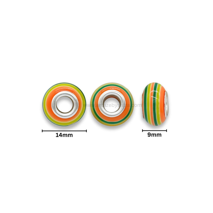 Vibrant Rainbow Striped Resin Beads | Size : 14mm | Qty : 12pcs