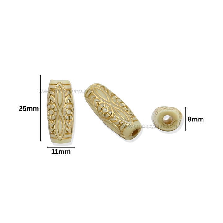 Tube Barrel Gold Spiral Pattern Beads | Size : 25mm