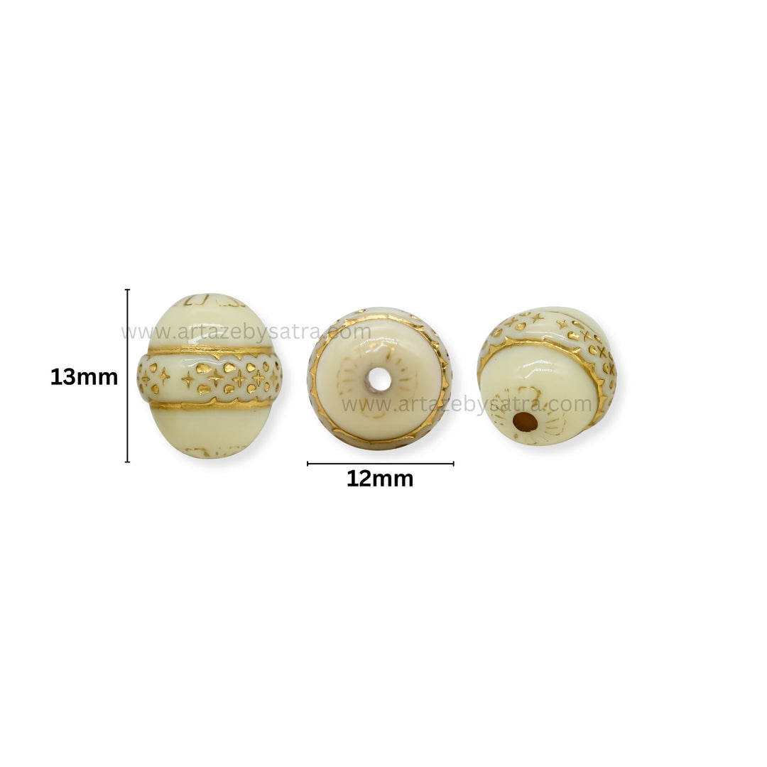 Oval Cream Enamel Filigree Beads | Size : 12mm