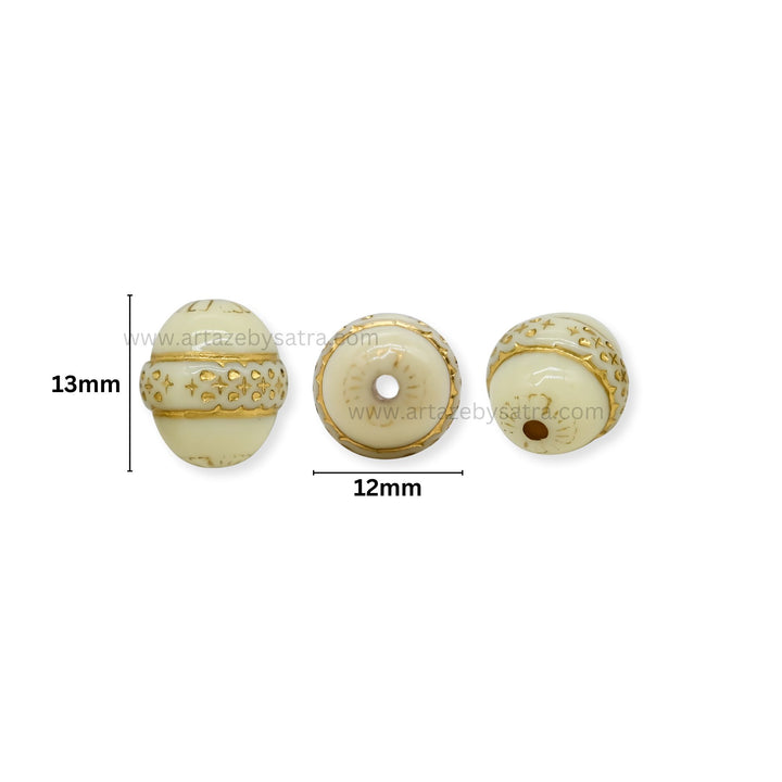 Oval Cream Enamel Filigree Beads | Size : 12mm