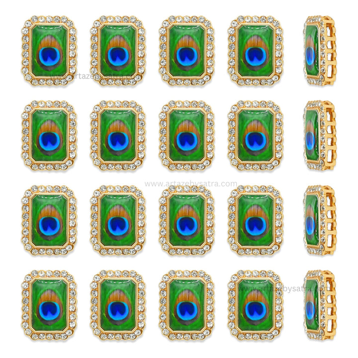Rectangle Peacock Meenakari Kundan Beads | Size : 22mm | Qty : 6pcs | MK 18