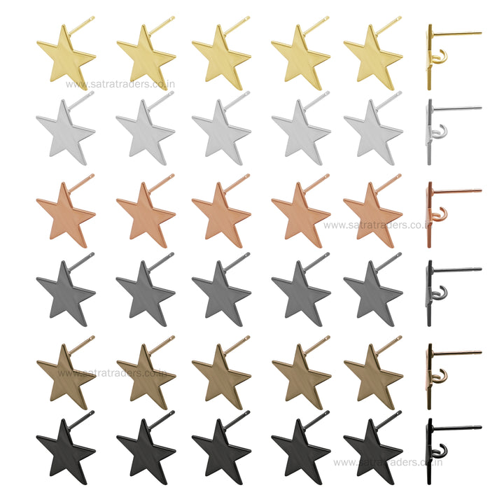 Star Shape Metal Base Earring Stud | Size : 17mm | 6pcs (3 Pair) | EF44