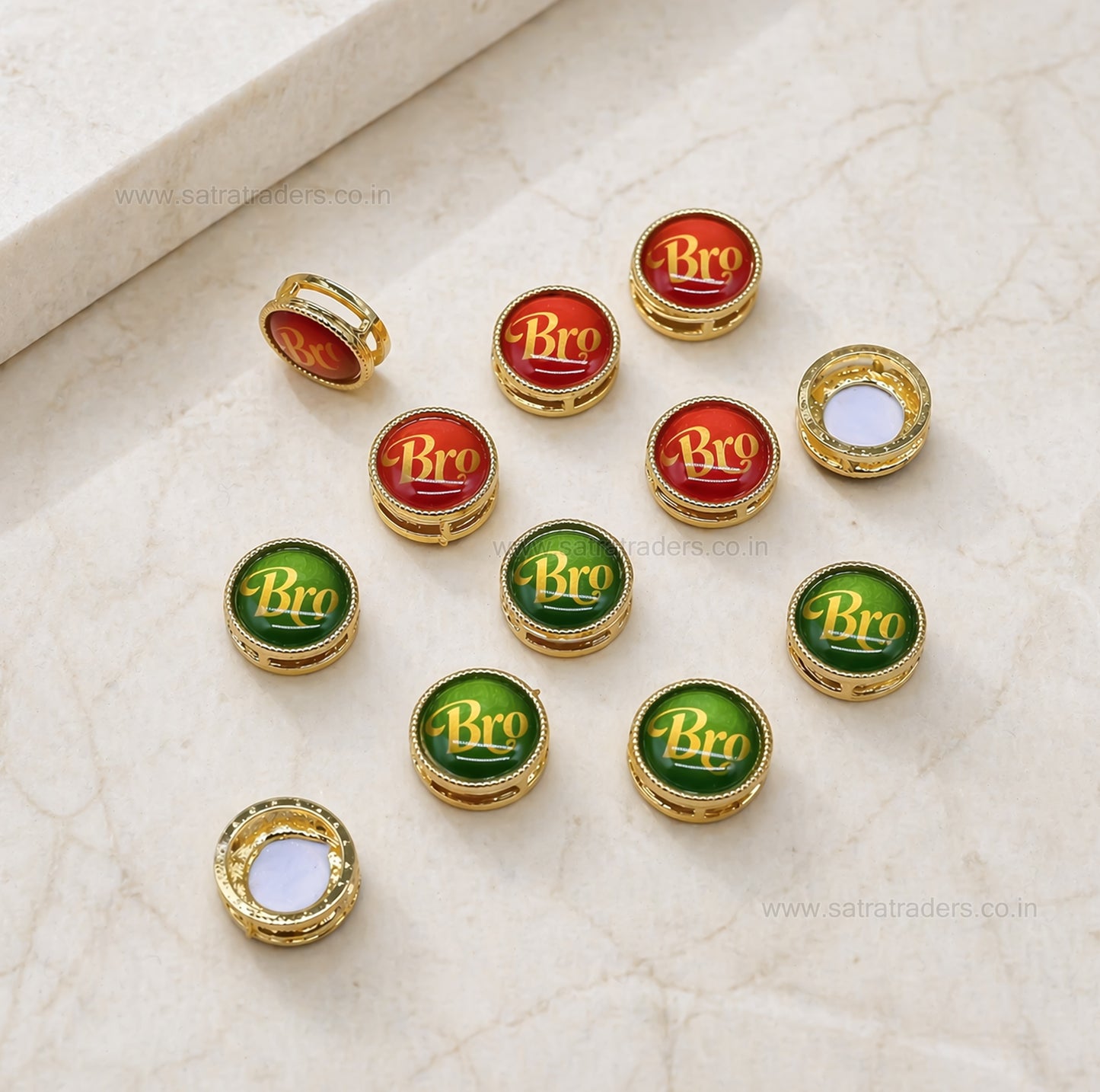 Gold Plated “Bro” Round Slider Charms | Size : 12mm | Qty : 12pcs | MKB113